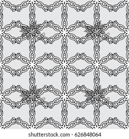 Symbol of winter, Merry Christmas holiday, Happy New Year 2018. Dim snowflake simple seamless pattern. Abstract wallpaper, wrapping decoration. Vector dim pattern on gray background.