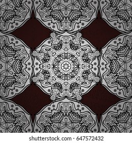 Symbol of winter, Merry Christmas holiday, Happy New Year 2018. Vector white pattern on brown background. White snowflake simple seamless pattern. Abstract wallpaper, wrapping decoration.