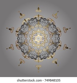 Symbol of winter, Merry Christmas holiday, Happy New Year celebration Vector illustration. Snowflake simple. Abstract wallpaper, wrapping decoration. Cute snowflake on gray, white and brown colors.