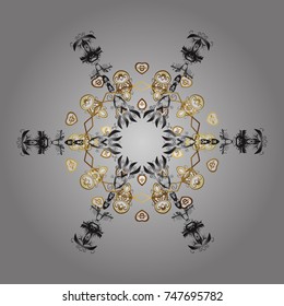 Symbol of winter. Vector illustration with gray, brown and beige isolated snowflakes. Isolated watercolor snowflakes on gray, brown and beige colors. Beautiful decoration.