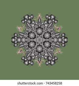 Symbol of winter. Vector illustration with green, gray and neutral isolated snowflakes. Beautiful decoration. Isolated watercolor snowflakes on green, gray and neutral colors.