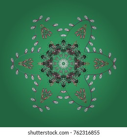 Symbol of winter. Vector illustration with green, gray and white isolated snowflake. Beautiful decoration. Isolated watercolor snowflakes on green, gray and white colors.