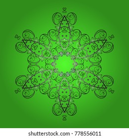 Symbol of winter. Vector illustration with green, gray and brown isolated snowflake. Beautiful decoration. Isolated watercolor snowflakes on green, gray and brown colors.