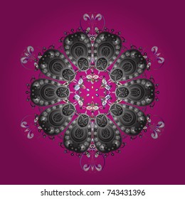 Symbol of winter. Vector illustration with magenta, gray and brown isolated snowflakes. Beautiful decoration. Isolated watercolor snowflakes on magenta, gray and brown colors.