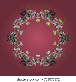 Symbol of winter. Vector illustration with pink, gray and white isolated snowflake. Beautiful decoration. Isolated watercolor snowflakes on pink, gray and white colors.