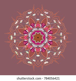 Symbol of winter. Vector illustration with pink, orange and red isolated snowflakes. Beautiful decoration. Isolated watercolor snowflakes on pink, orange and red colors.
