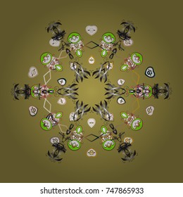 Symbol of winter. Vector illustration with yellow, gray and white isolated snowflake. Beautiful decoration. Isolated watercolor snowflakes on yellow, gray and white colors.