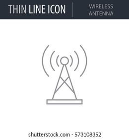 Symbol of Wireless Antenna. Thin line Icon of Network Technology. Stroke Pictogram Graphic for Web Design. Quality Outline Vector Symbol Concept. Premium Mono Linear Beautiful Plain Laconic Logo