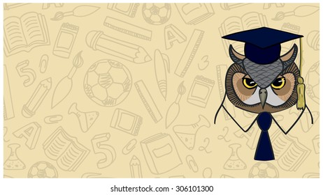 symbol of wisdom owl on background contour school facilities