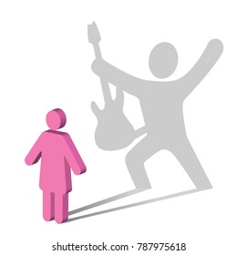 The symbol of a woman, casting a shadow of a rock star.
