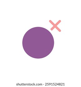 Symbol of woman is rejected. Cancelled plan for feminity. Pink cross mark is blocking woman symbol. Isolated vector illustration.