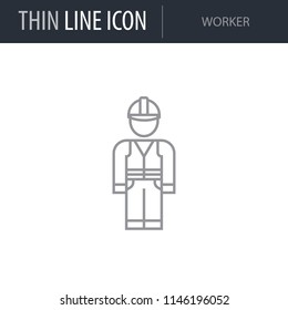 Symbol of Worker. Thin line Icon of Professions. Stroke Pictogram Graphic for Web Design. Quality Outline Vector Symbol Concept. Premium Mono Linear Beautiful Plain Laconic Logo
