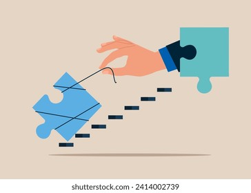 Symbol of working together, cooperation. Team metaphor and teamwork concept. Flat vector illustration. 