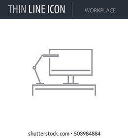 Symbol of Workplace Thin line Icon of Business. Stroke Pictogram Graphic for Web Design. Quality Outline Vector Symbol Concept. Premium Mono Linear Beautiful Plain Laconic Logo