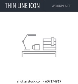 Symbol of Workplace. Thin line Icon of Project Planning. Stroke Pictogram Graphic for Web Design. Quality Outline Vector Symbol Concept. Premium Mono Linear Beautiful Plain Laconic Logo