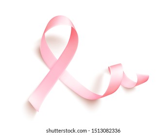 Symbol of world breast cancer awareness month in october . Realistic pink silk ribbon over white background.Vector illustration.