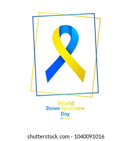 Symbol of world Down Syndrome day. Vector illustration. 21 March. Colored ribbon in the frame, isolated.