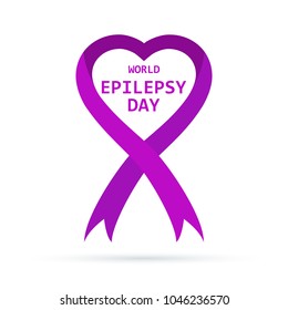 Symbol of the World epilepsy day. Vector illustration. 26 March. Purple Ribbon in flat design isolated.