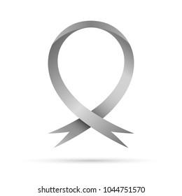Symbol of the World Parkinson's Day. Vector illustration. Gray awareness ribbon, isolated on white background. Symbol of the brain disorders