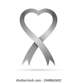 Symbol of the World Parkinson's Day. Vector illustration. Gray awareness ribbon, isolated on white background. Symbol of the brain disorders
