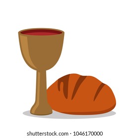 The symbol of the worsening of the sufferings of Jesus Christ is the breaking point. A bowl and bread. flat vector illustration isolated on white background