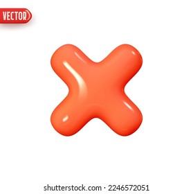 Symbol X mark, plastic red latin letter X. Realistic 3d design In cartoon style. Icon isolated on white background. vector illustration