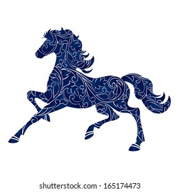 Symbol of Year 2014 blue horse, isolated icon, vector silhouette illustration. Full editable EPS 10.