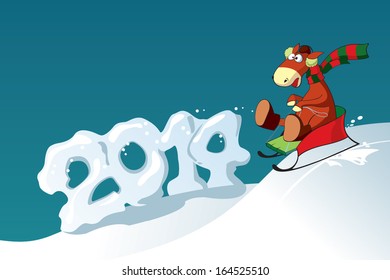Symbol of year 2014 - Funny sledding horse