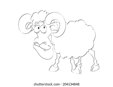 Symbol of year 2015. Funny aries on the isolated white background. Illustration, vector