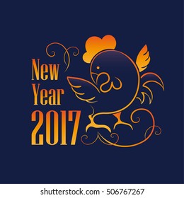 symbol of year 2017. Chinese calendar. fiery rooster. blue background. blue background