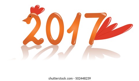 Symbol of the year 2017 - a rooster. Orange numbers with shadow. Vector illustration