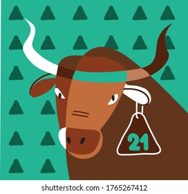Symbol the year 2021  White bull The image can be used for calendar  textile products    other souvenir   gift Christmas products 