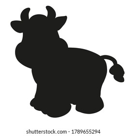 The symbol of the year is a bull in the vector. Festive black silhouette of a small calf. Isolated white background, for calendar, postcards, print for packages, advertising, signage, clippings