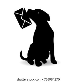 Symbol of the year, dog silhouette holding an envelope in the teeth, cartoon on a white background, vector