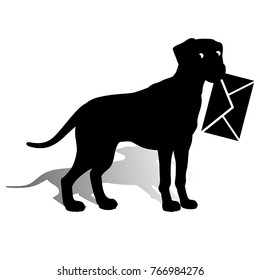 Symbol of the year, dog silhouette holding an envelope in the teeth, cartoon on a white background, vector