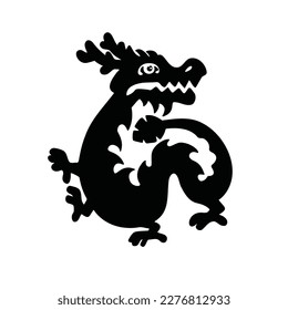 Symbol of the year dragon, monster, black silhouette and vector illustration
