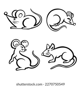 Symbol of the year, mouse, rat, hamster, rodent, line and vector illustration