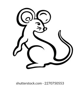 Symbol of the year, mouse, rat, hamster, rodent, line and vector illustration