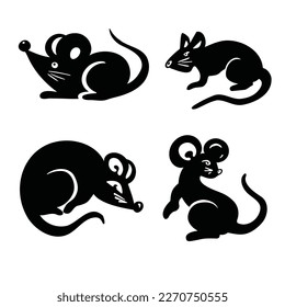 Symbol of the year, mouse, rat, hamster, rodent, vector illustration, silhouette 