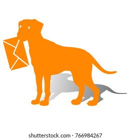 Symbol of the year, orange dog silhouette holding an envelope in the teeth, cartoon on a white background, vector