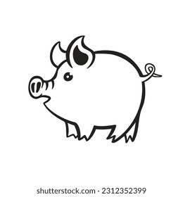 Symbol of the year of the pig, piglet, line and vector illustration