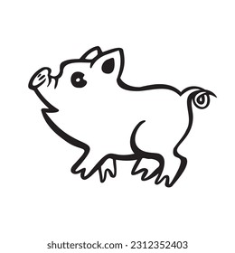 Symbol of the year of the pig, piglet, line and vector illustration