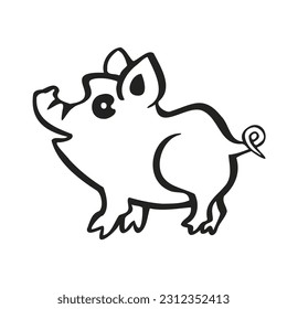 Symbol of the year of the pig, piglet, line and vector illustration