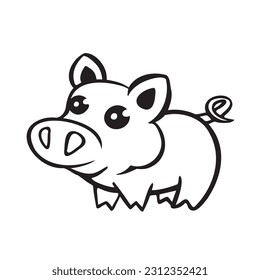 Symbol of the year of the pig, piglet, line and vector illustration