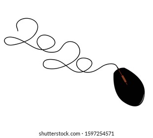 Symbol of  the year of rat 2020 concept. Liner of mouse cable handwritten by figures 2020 with handdrawn texture. Year 2020 Symbol in lettering style. vector illustration.