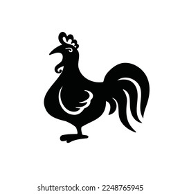 Symbol of the year, rooster chicken, silhouette and vector illustration