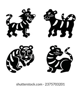 Symbol of the year set of tiger silhouettes, vector