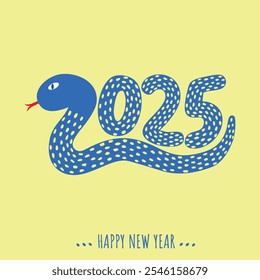 Symbol of the Year Stylized Blue Snake. 2025 Happy New Year.