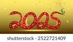 symbol of the year stylized red snake with party popper with gold confetti on a horizontal gold background