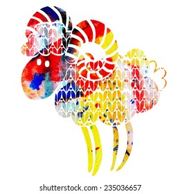 symbol of the year watercolor knitted sheep